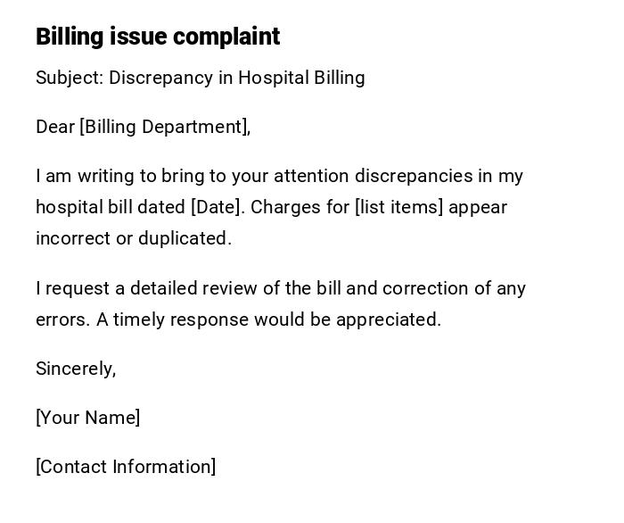 Billing issue complaint