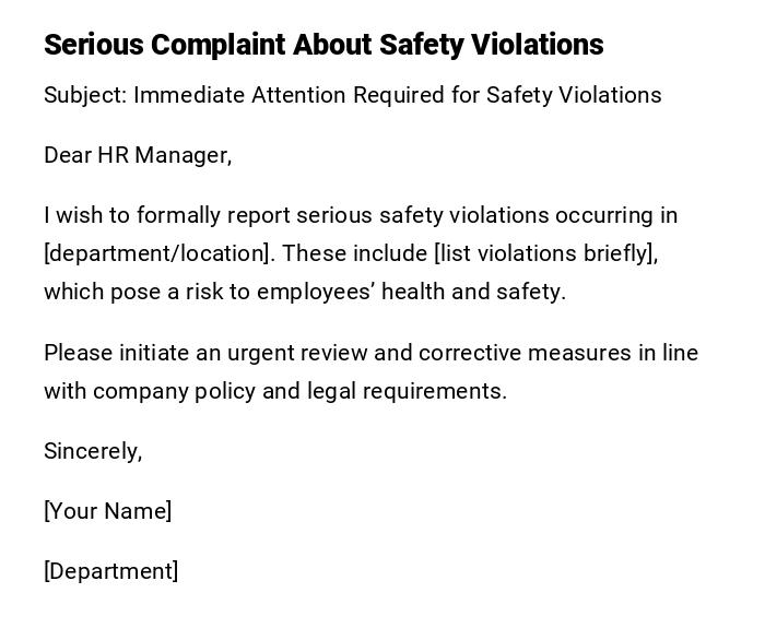 Serious Complaint About Safety Violations
