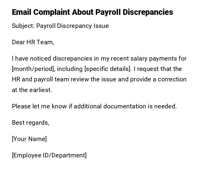 Email Complaint About Payroll Discrepancies