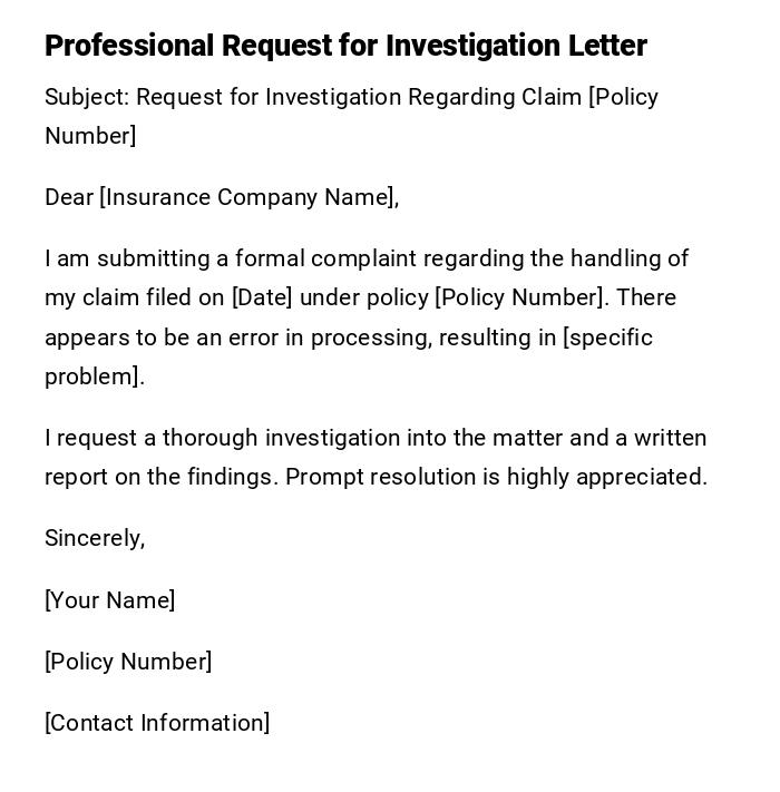 Professional Request for Investigation Letter Professional Request for Investigation Letter