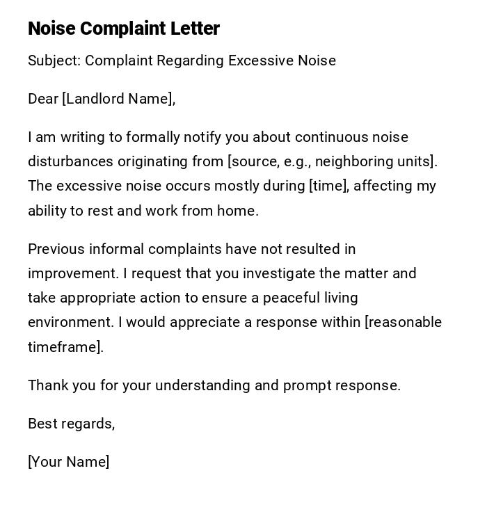 Noise Complaint Letter