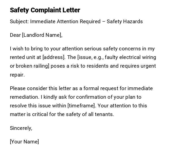 Safety Complaint Letter