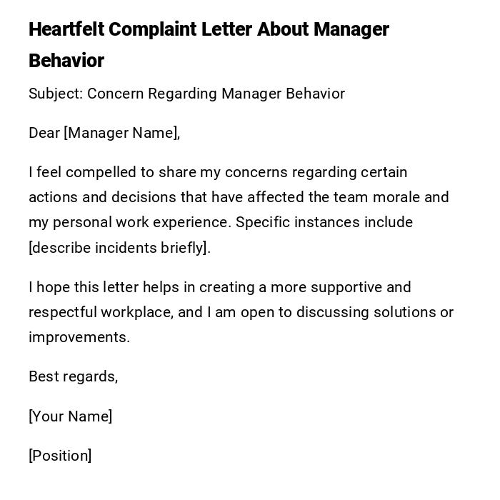 Heartfelt Complaint Letter About Manager Behavior Heartfelt Complaint Letter About Manager Behavior