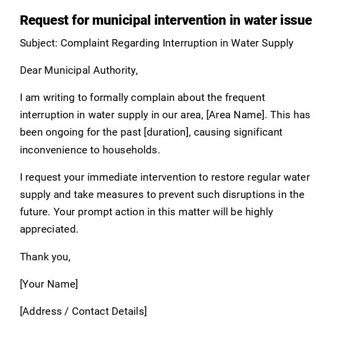 Request for municipal intervention in water issue