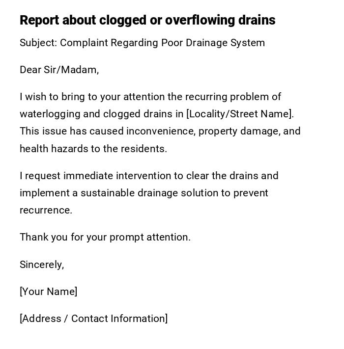 Report about clogged or overflowing drains