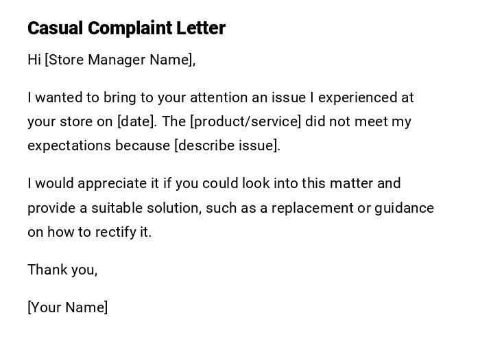 Casual Complaint Letter Casual Complaint Letter