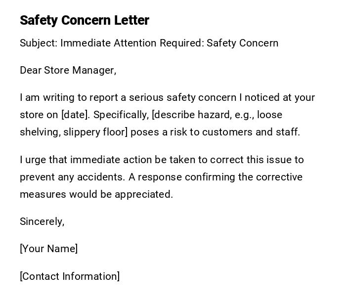 Safety Concern Letter Safety Concern Letter