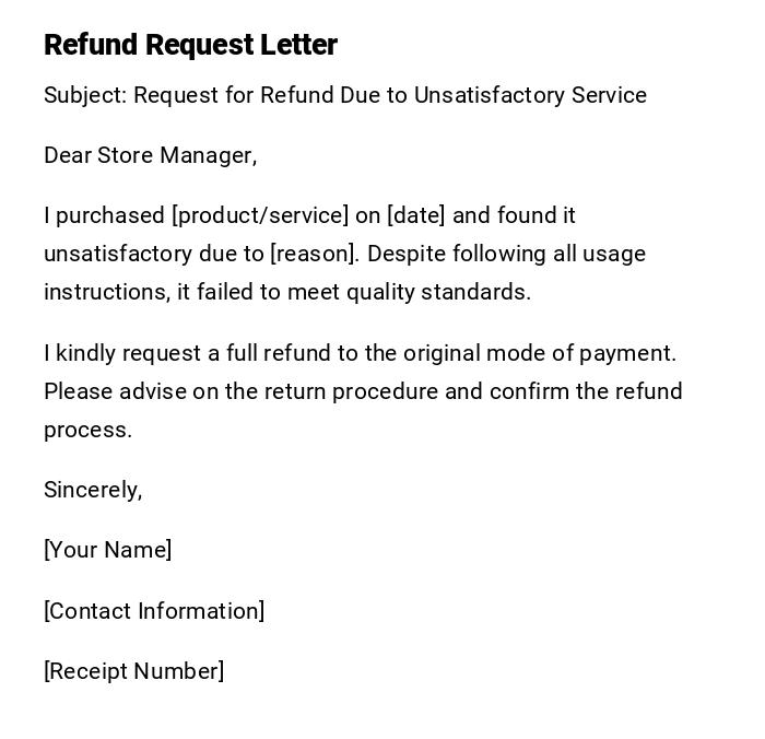 Refund Request Letter Refund Request Letter