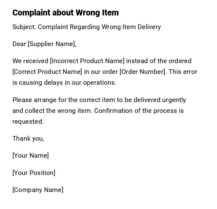Complaint about Wrong Item