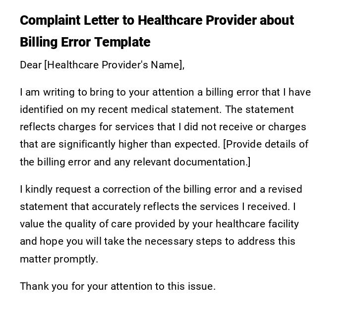 Complaint Letter to Healthcare Provider about Billing Error Template