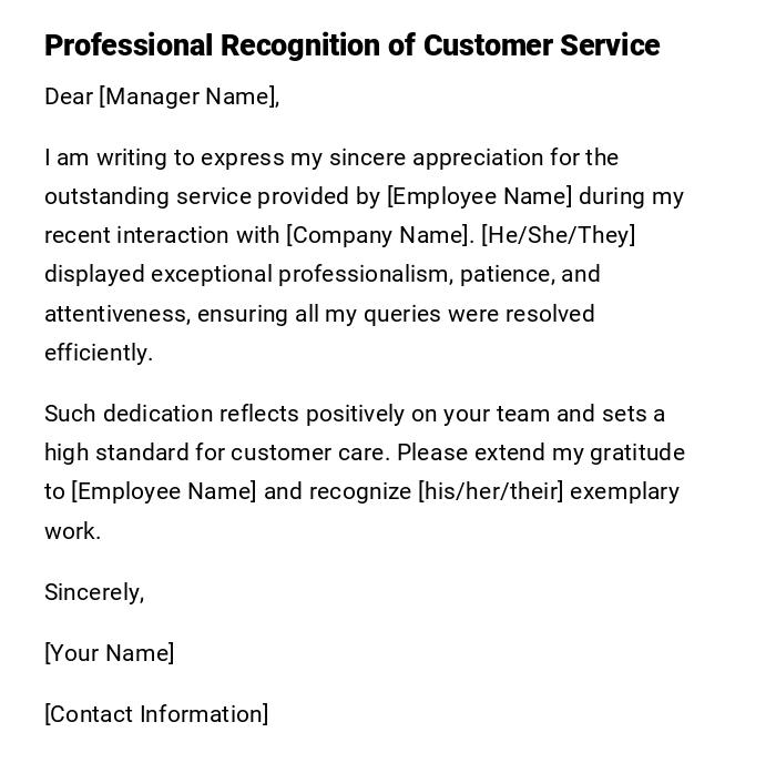 Professional Recognition of Customer Service