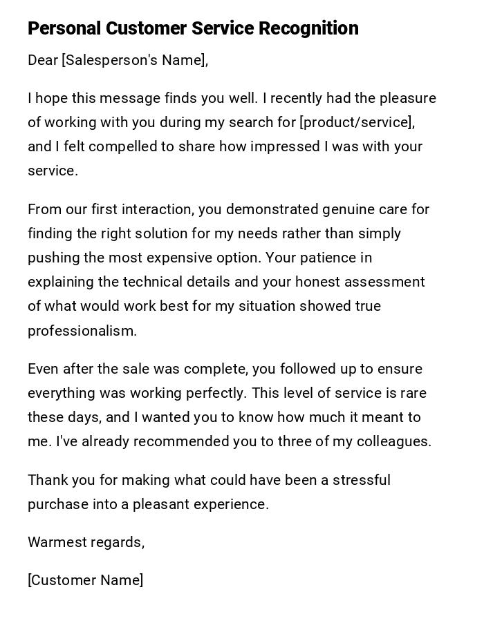 Personal Customer Service Recognition Personal Customer Service Recognition