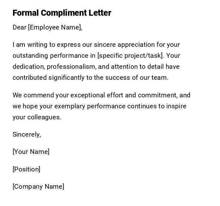 Formal Compliment Letter Formal Compliment Letter