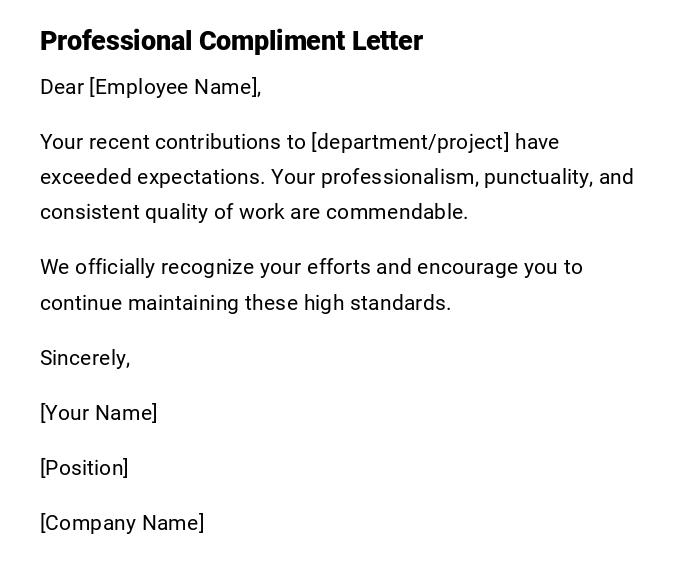 Professional Compliment Letter Professional Compliment Letter