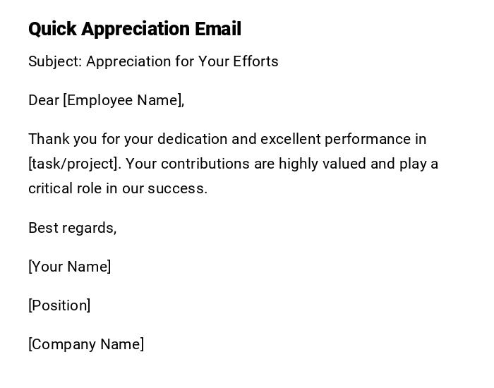 Quick Appreciation Email Quick Appreciation Email
