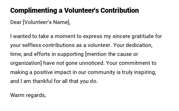 Complimenting a Volunteer's Contribution