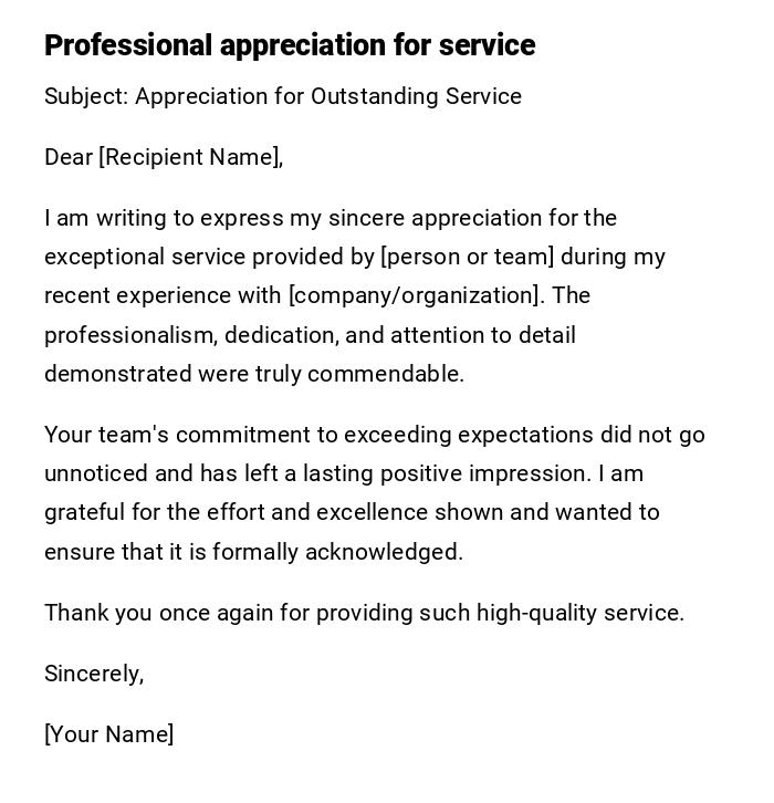 Professional appreciation for service Professional appreciation for service