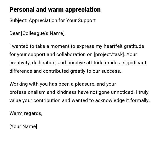 Personal and warm appreciation Personal and warm appreciation