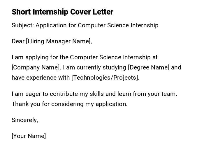 Short Internship Cover Letter Short Internship Cover Letter