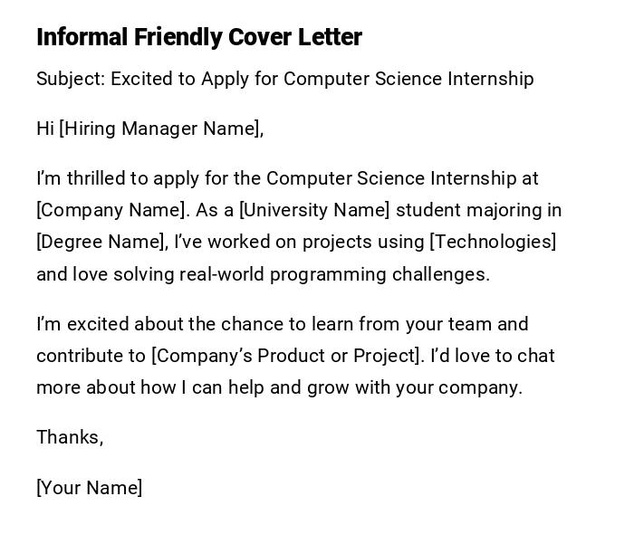 Informal Friendly Cover Letter Informal Friendly Cover Letter