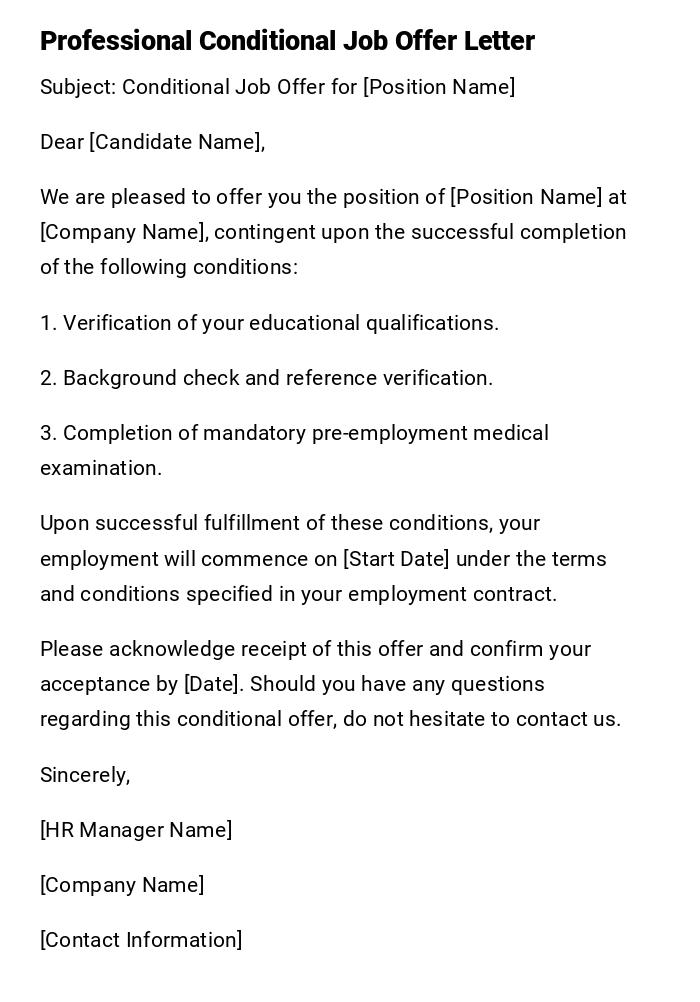 Professional Conditional Job Offer Letter Professional Conditional Job Offer Letter