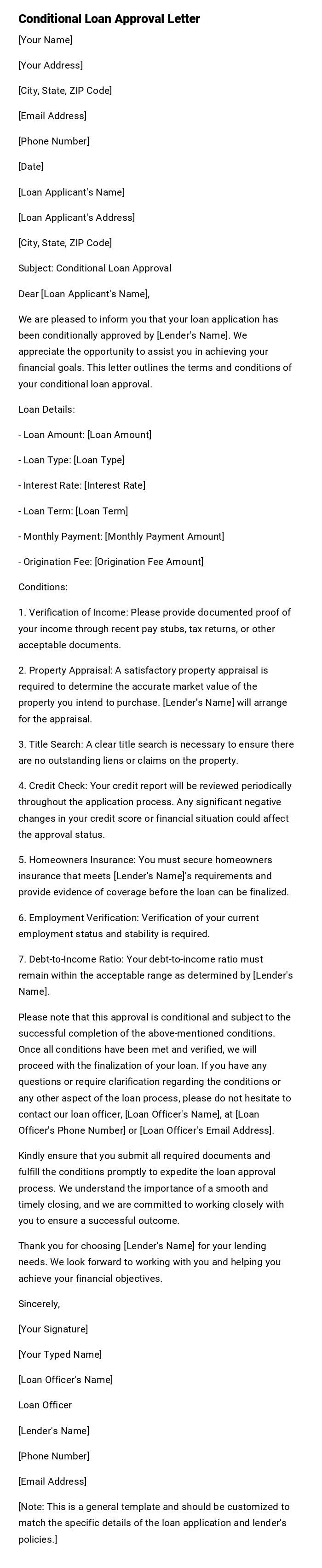 Conditional Loan Approval Letter