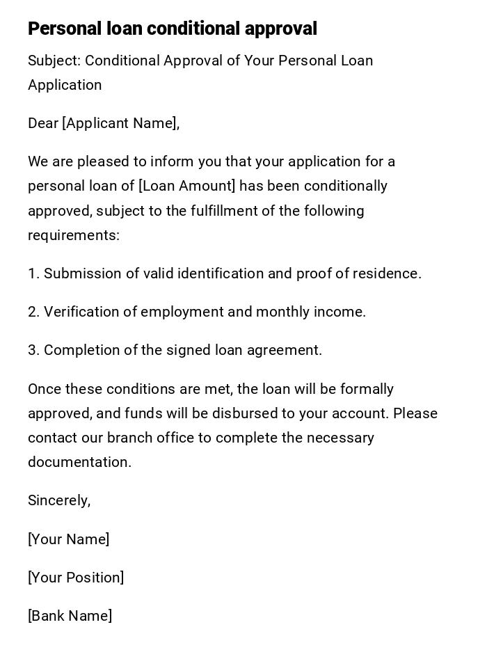 Personal loan conditional approval Personal loan conditional approval