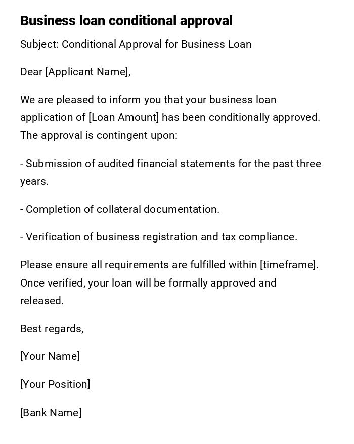 Business loan conditional approval Business loan conditional approval