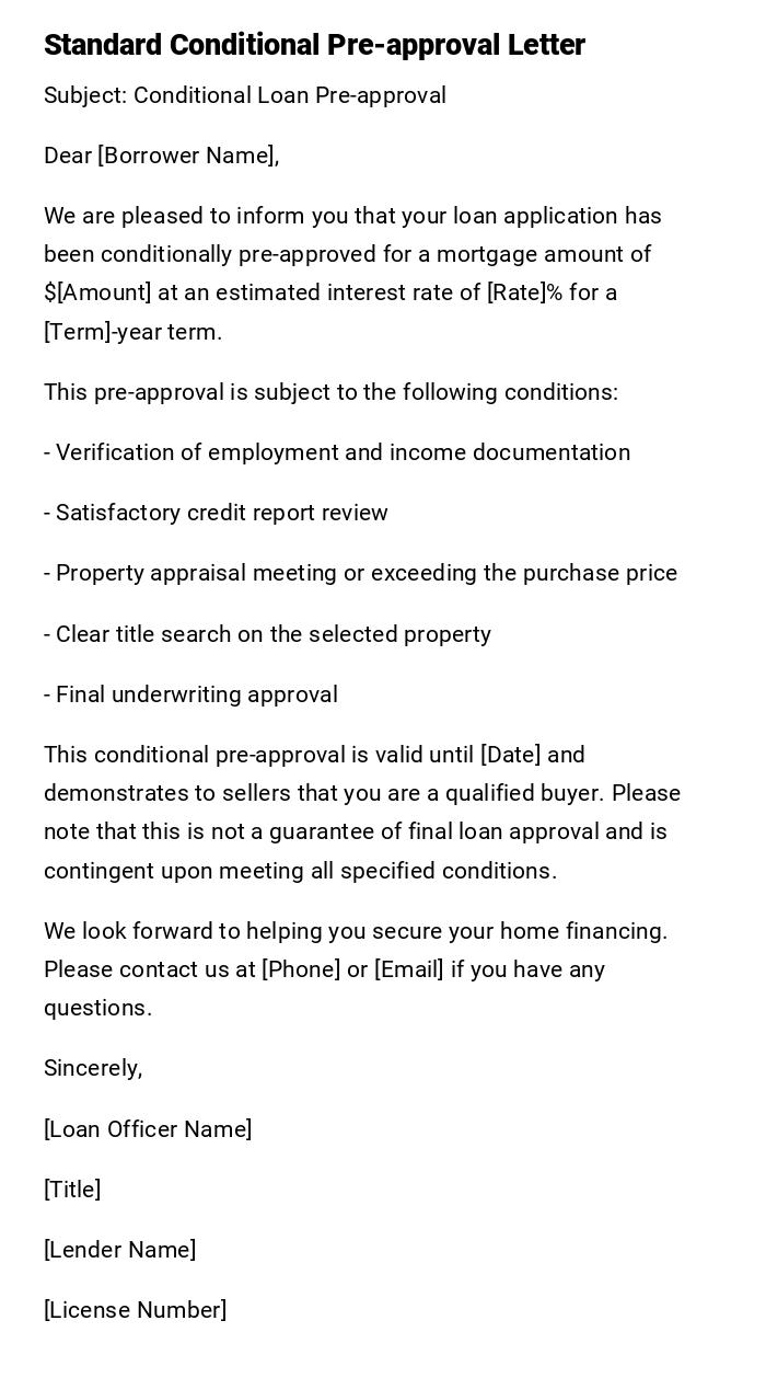 Standard Conditional Pre-approval Letter Standard Conditional Pre-approval Letter