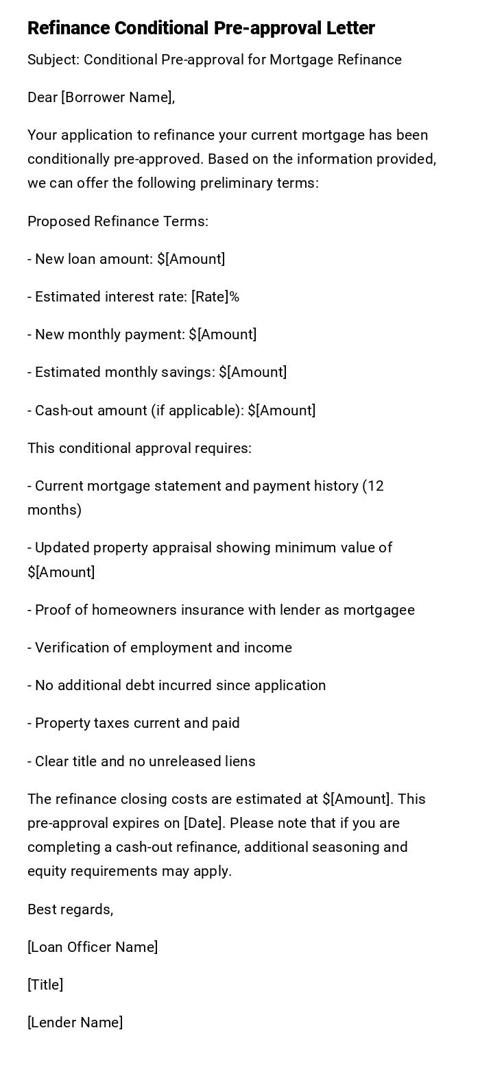 Refinance Conditional Pre-approval Letter Refinance Conditional Pre-approval Letter