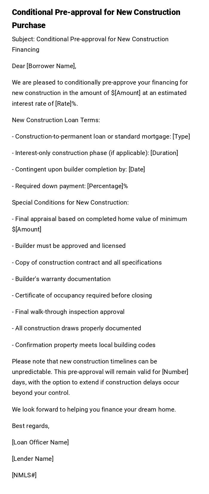 Conditional Pre-approval for New Construction Purchase Conditional Pre-approval for New Construction Purchase