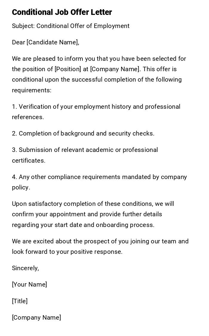 Conditional Job Offer Letter