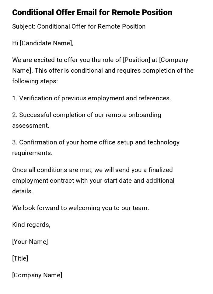 Conditional Offer Email for Remote Position