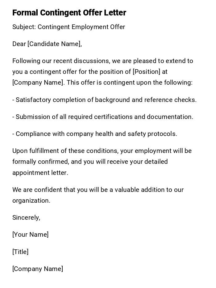 Formal Contingent Offer Letter