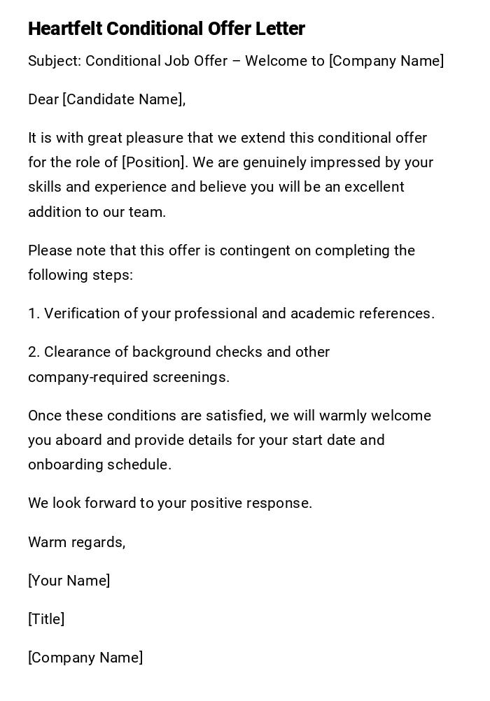 Heartfelt Conditional Offer Letter