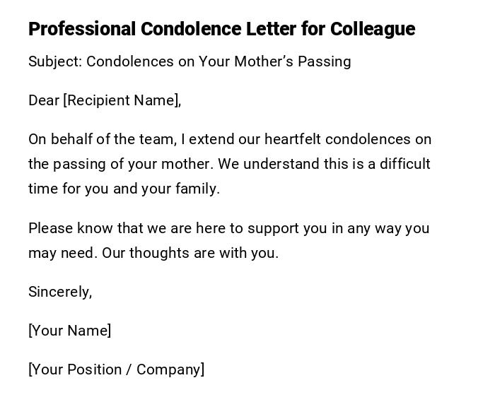 Professional Condolence Letter for Colleague Professional Condolence Letter for Colleague