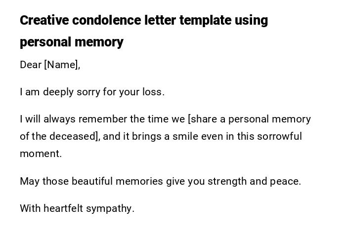 Creative condolence letter template using personal memory