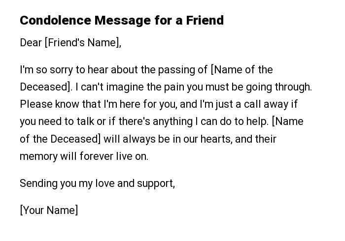 Condolence Message for a Friend
