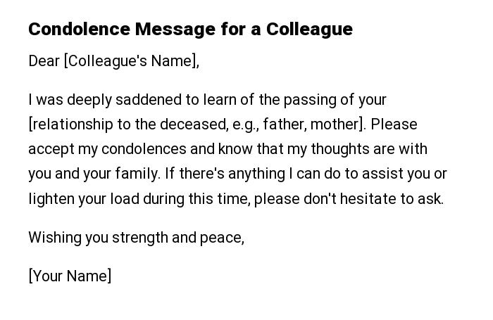 Condolence Message for a Colleague