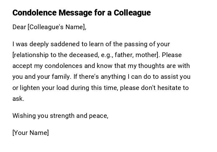 Condolence Message for a Colleague