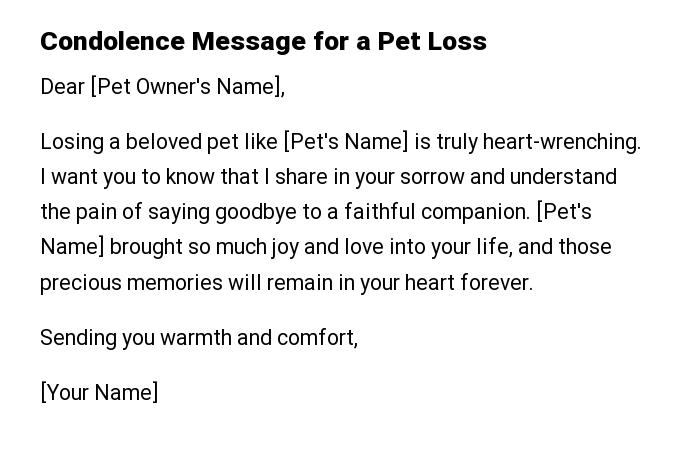 Condolence Message for a Pet Loss