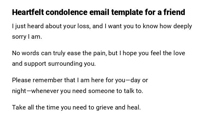Heartfelt condolence email template for a friend