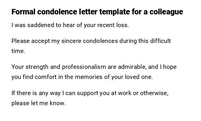 Formal condolence letter template for a colleague
