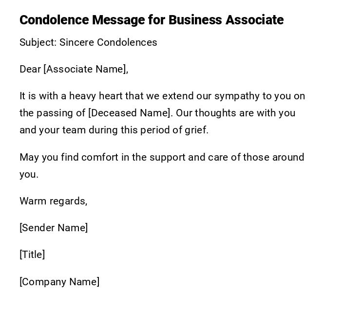 Condolence Message for Business Associate Condolence Message for Business Associate