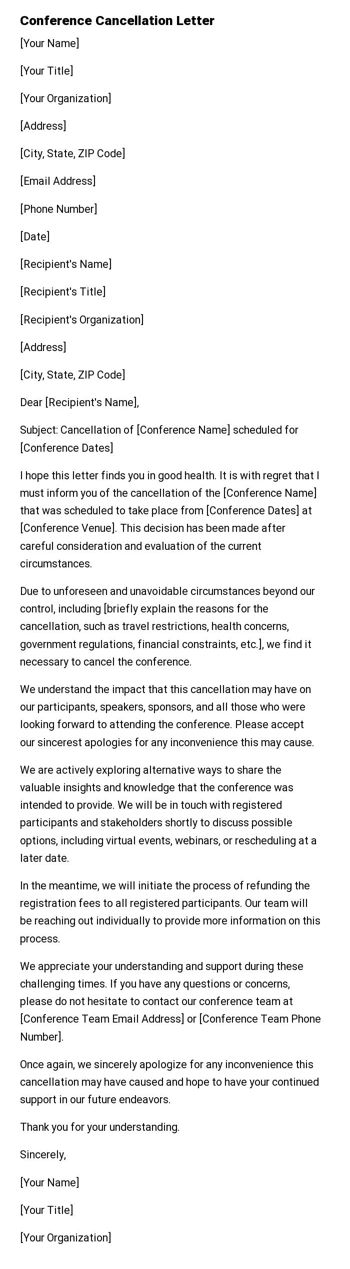 Conference Cancellation Letter