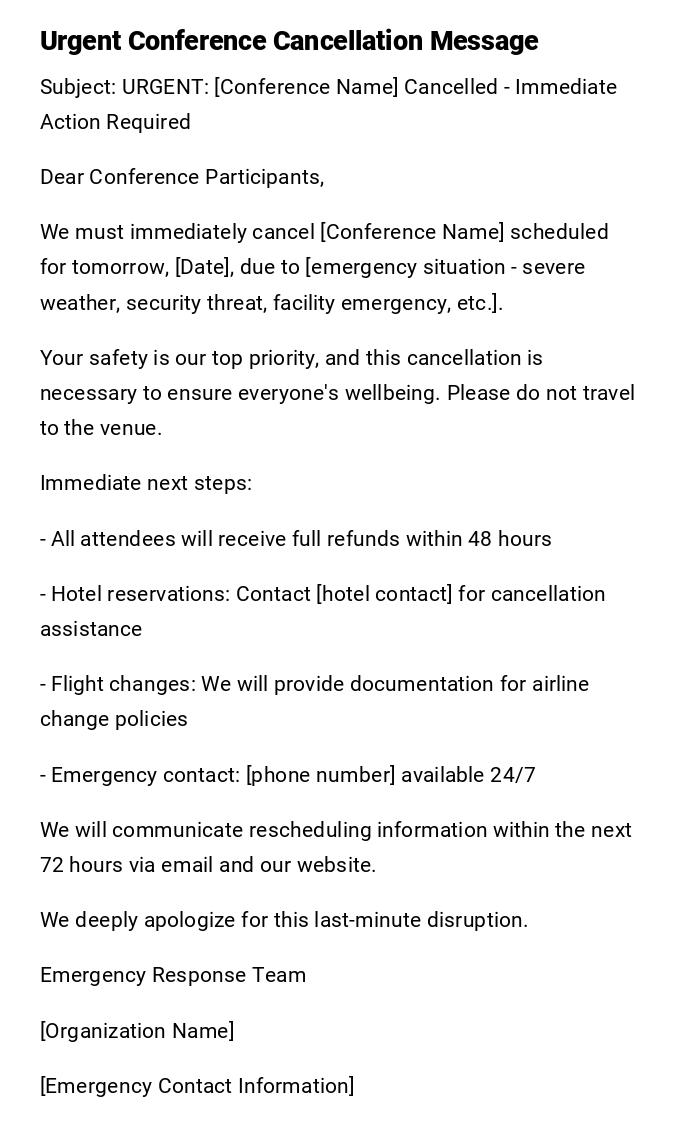 Urgent Conference Cancellation Message Urgent Conference Cancellation Message
