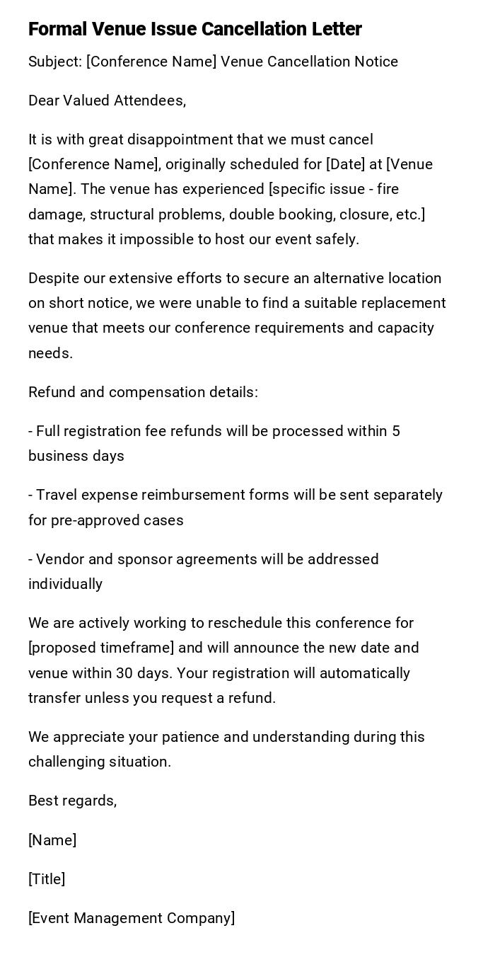 Formal Venue Issue Cancellation Letter Formal Venue Issue Cancellation Letter