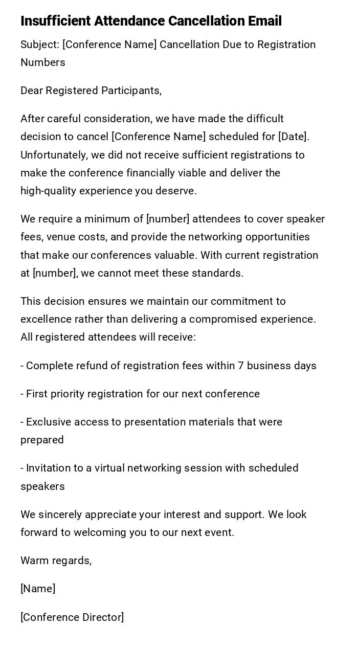 Insufficient Attendance Cancellation Email Insufficient Attendance Cancellation Email