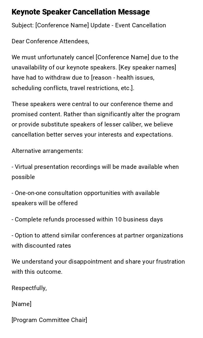 Keynote Speaker Cancellation Message Keynote Speaker Cancellation Message
