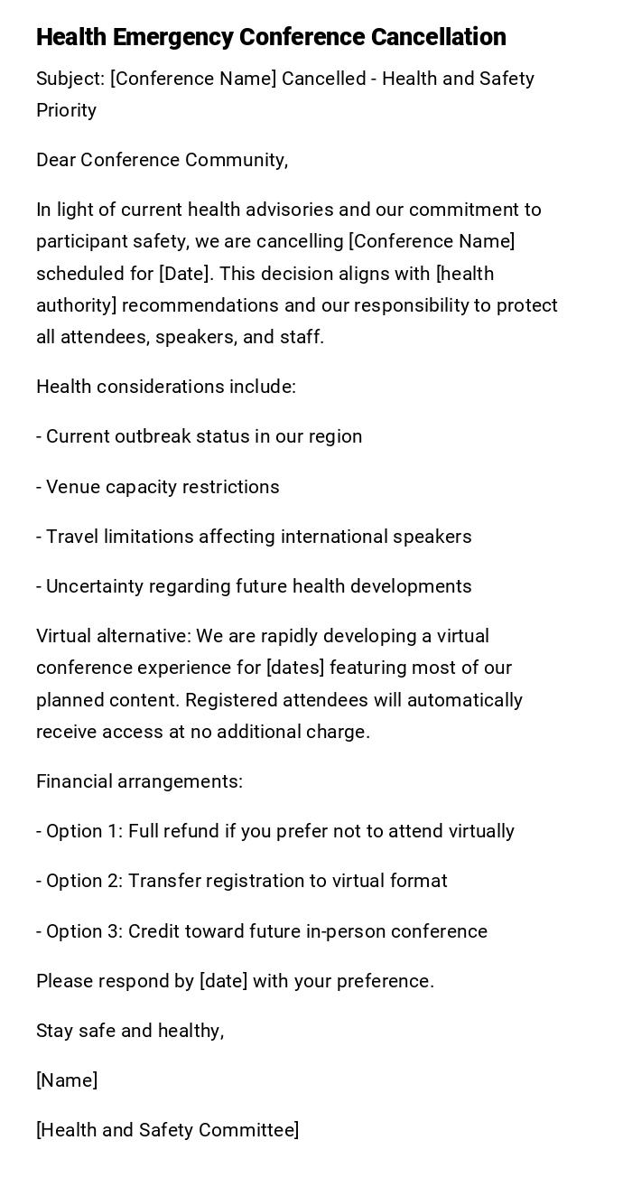 Health Emergency Conference Cancellation Health Emergency Conference Cancellation